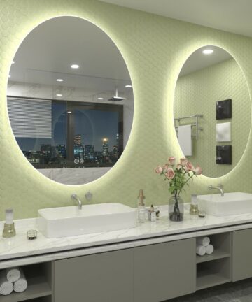Apmir Frameless Oval LED Anti-Fog Bathroom Vanity Mirror-30" x 22"