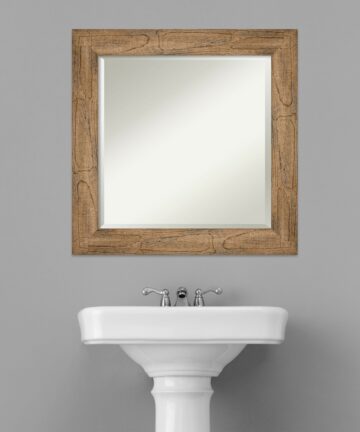 Beveled Wood Bathroom Wall Mirror - Owl Brown Frame-Outer Size: 26 x 26 in