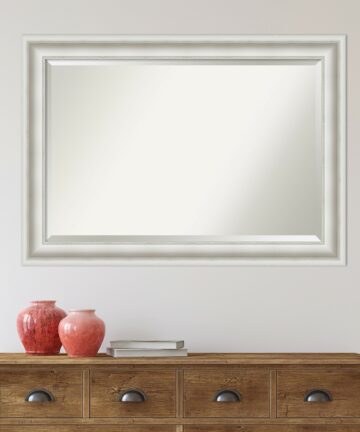 Beveled Bathroom Wall Mirror - Parlor White Frame-Outer Size: 46 x 36 in