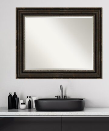 Beveled Bathroom Wall Mirror - Stately Bronze Frame - Stately Bronze-34 x 28 in