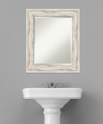 Beveled Wood Bathroom Wall Mirror - Alexandria White Wash Frame-Outer Size: 21 x 25 in