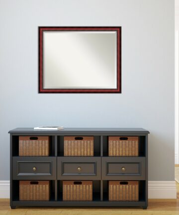 Beveled Wood Wall Mirror - Rubino Cherry Scoop Frame-Outer Size: 19 x 23 in