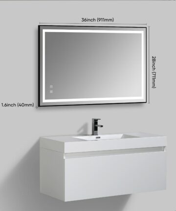 Black Framed 3 Color LED Mirror with Defogger Wall Bath Vanity Mirror-24x40