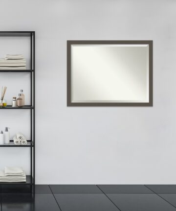 Beveled Bathroom Wall Mirror - Brushed Pewter Frame - Brushed Pewter-Outer Size: 24 x 24 in