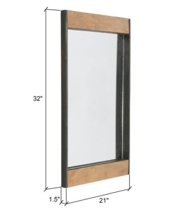 Cliveden Wood & Metal Wall Mirror - 32"h x 21"w x 1.5"d-32"h x 21"w x 1.5"d - Brown