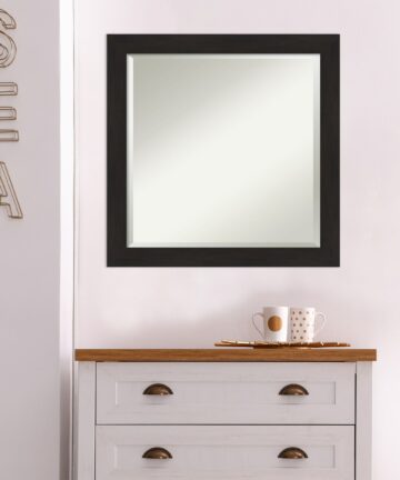 Beveled Bathroom Wall Mirror - Furniture Espresso Narrow Frame-Outer Size: 22 x 28 in