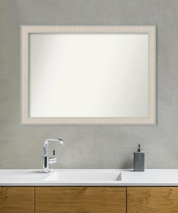 Cottage White Silver Non-Beveled Wood Framed Bathroom Vanity Wall Mirror - Cottage White Silver-Glass Size 26x26
