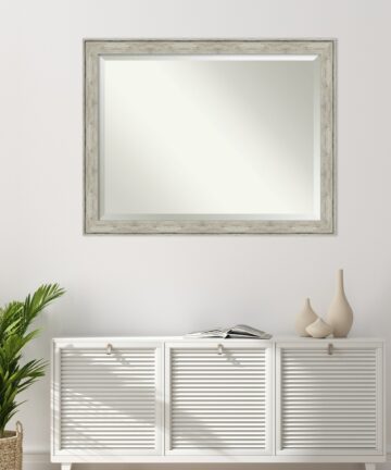 Beveled Bathroom Wall Mirror - Crackled Metallic Frame-Outer Size: 22 x 22 in - Crackled Metallic Narrow