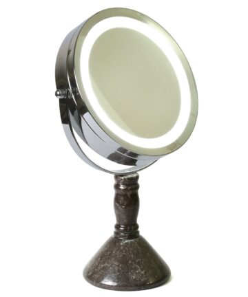 Creative Home Deluxe 7" Double Sided Swivel Vanity Led Mirror with 1X, 7X Magnification & Charcoal Marble Stone Pillar Stand-Black/Grey