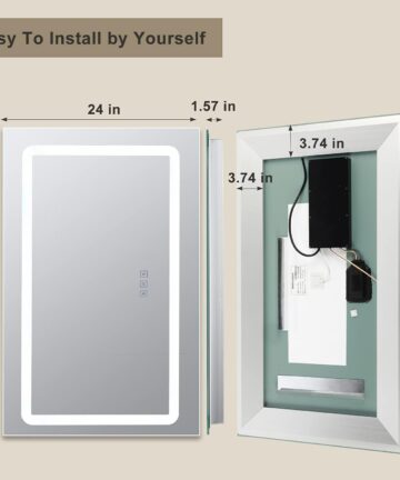 Led Lighted Bathroom Mirror Dimmable Vanity Wall Mirror Anti-Fog Memory Mirrors for Bathroom Vanity-40x32 - Frontlight