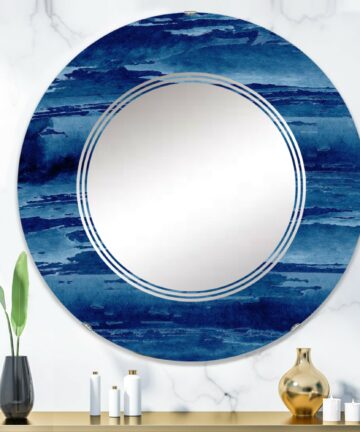 Designart 'Abstract Classic Blue I' Printed Modern Wall Mirror-36in.x36in.