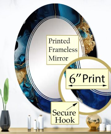 Designart 'Abstract Geode Gold And Blue Marble IV' Printed Abstract Marble Wall Mirror-24in.x36in.