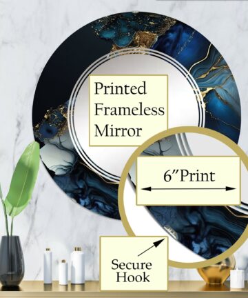 Designart 'Abstract Geode Gold And Blue Marble V' Printed Abstract Marble Wall Mirror-24in.x24in.