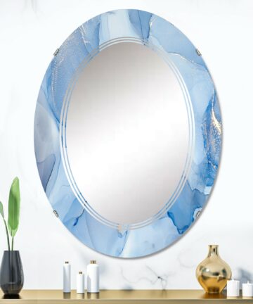 Designart 'Liquid Ink Art In Shades Of Light Blue I' Printed Modern Wall Mirror-24in.x24in.
