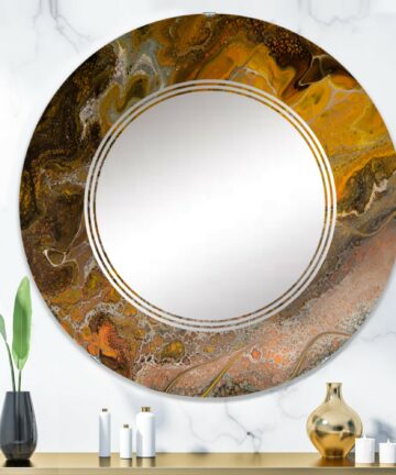 Designart 'Orange Black And Grey Marble Art' Printed Modern Wall Mirror-20in.x30in.