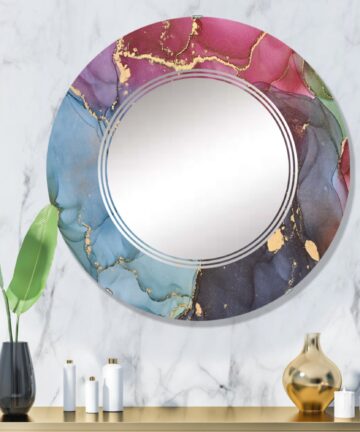 Designart 'Purple And Blue Liquid Art I' Printed Modern Wall Mirror-24in.x36in.