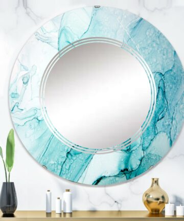 Designart 'Turquoise Ink Universe' Printed Modern Wall Mirror-24in.x24in.