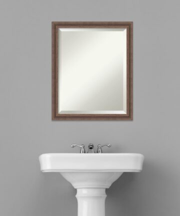Beveled Wood Bathroom Wall Mirror - Distressed Rustic Brown Frame - Distressed Rustic Brown-Outer Size: 18 x 22 in