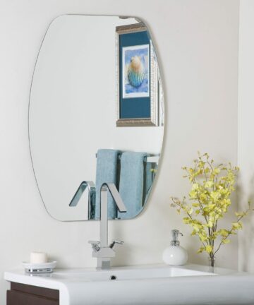 Oval Frameless 23.6" x 31.5" Beveled Groove Bathroom Vanity Mirror - Silver - 23.6" w x 31.5" h-23.6" w x 31.5" h - Silver