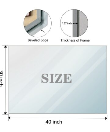 Glossy Silver Modern Aluminum Framed Wall Mounted Bathroom Vanity Rectangular Mirror-36''x30''