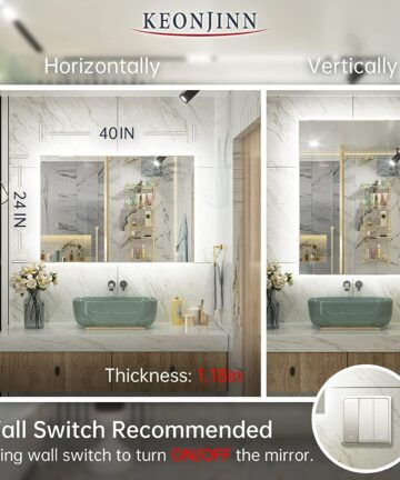 Keonjinn LED Backlit Bathroom Vanity Wall Mirror, Anti-Fog-24x32