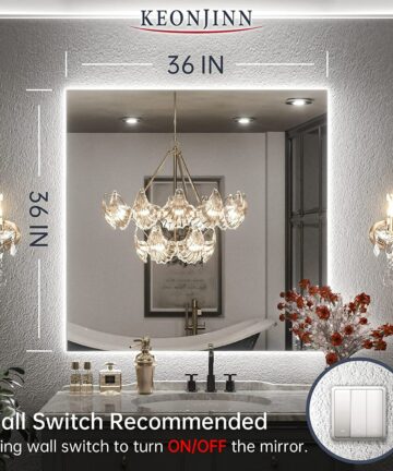 Keonjinn LED Backlit Bathroom Vanity Mirror Anti-Fog Dimmable Lighted CRI90 High Definition(Horizontally/Vertically)-28*36