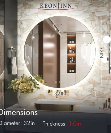 KEONJINN LED Backlit Round Bathroom Vanity Mirror, Wall Mounted Dimmable Anti-fog-36 Inches