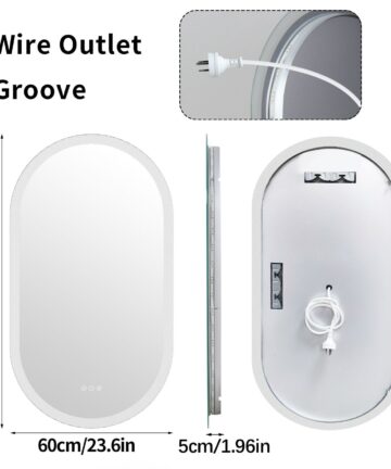 LED Bathroom Mirror Wall Mounted Oval Vanity Backlit Anti-Fog 3 Colors-48in.Hx24in.W
