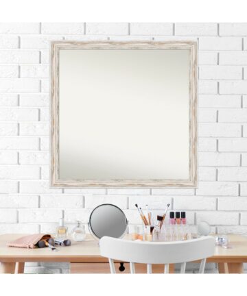 Non-Beveled Wood Bathroom Wall Mirror - Alexandria White Wash Narrow Frame - Alexandria White Wash Narrow-31 x 25 in
