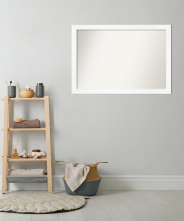 Non-Beveled Bathroom Wall Mirror - Cabinet White Narrow Frame-29 x 29 in - Cabinet White Narrow