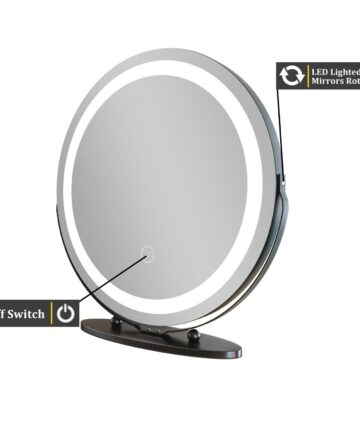 Organnice 18.9 in. W LED Round Framed Make Up Mirror Table Dresser Mirror-Gold