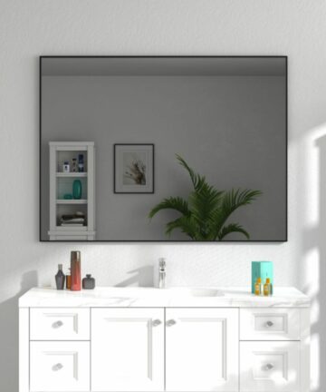 Organnice Rectangular Mirror Modern Black Frame Bathroom Vanity Mirror Clean Glass-55"L*30"W