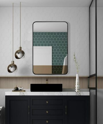 Organnice Rectangular Aluminum Frame Vanity Bathroom Mirror with Clear Glass-60"*28" - Black