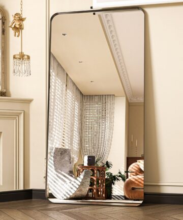 Organnice Rectangular Modern Black Aluminum Framed Rounded Full Length Mirror - 60"*28"-72"*32"