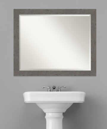 Beveled Bathroom Wall Mirror - Rustic Plank Grey Narrow Frame-Outer Size: 21 x 27 in