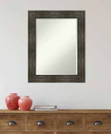 Beveled Bathroom Wall Mirror - Rail Rustic Char Frame - Rail Rustic Char-Outer Size: 42 x 30 in