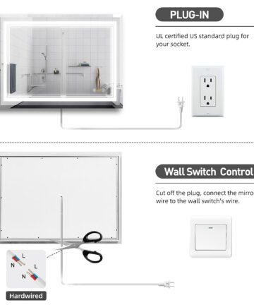 Rectangular Frameless Dimmable Anti-Fog Wall Mount Bathroom Vanity Mirror-40*24