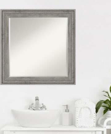 Beveled Wood Bathroom Wall Mirror - Regis Barnwood Grey Frame - Regis Barnwood Grey-Outer Size: 45 x 35 in