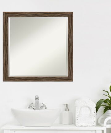 Beveled Wood Bathroom Wall Mirror - Regis Barnwood Mocha Narrow Frame - Regis Barnwood Mocha Narrow-Outer Size: 19 x 23 in