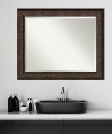 Beveled Bathroom Wall Mirror - Ridge Bronze Frame-Outer Size: 34 x 28 in