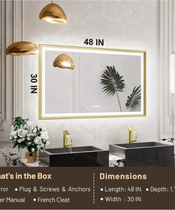TETOTE LED Frontlit & Backlit Bathroom Vanity Wall Mirror, Metal Frame, Anti Fog, Dimmable-60x36 - Gold