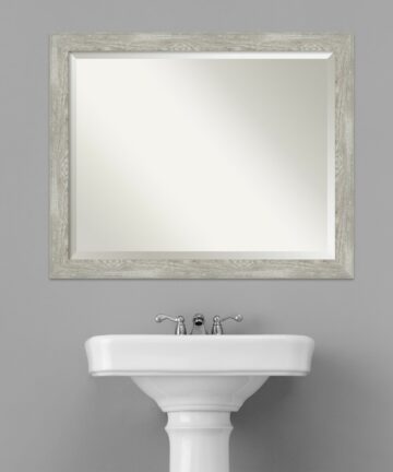Beveled Bathroom Wall Mirror - Dove Greywash Narrow Frame-Outer Size: 22 x 28 in