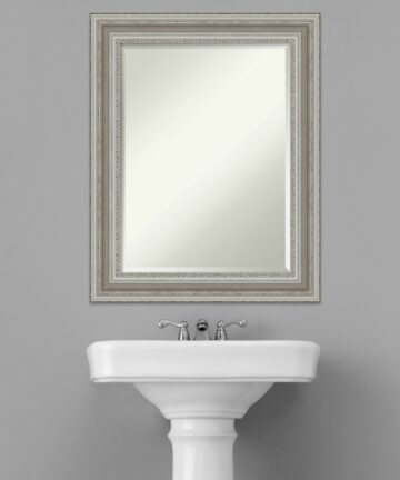 Beveled Bathroom Wall Mirror - Parlor Silver Frame-Outer Size: 24 x 30 in