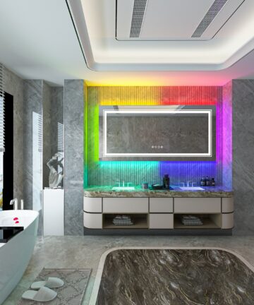 RGB LED Bathroom Mirror Front Light RGB Backlit Lighted Vanity Mirror-60"x31"