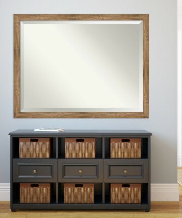 Beveled Wood Wall Mirror - Owl Brown Narrow Frame-Outer Size: 44 x 34 in