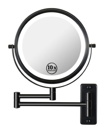 Wall Mounted Lighted Magnifying Mirror 10X Makeup Mirror 3 Color Mode-Black