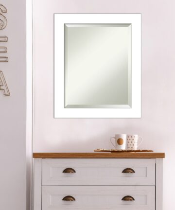 Beveled Bathroom Wall Mirror - Wedge White Frame - Wedge White-Outer Size: 20 x 24 in